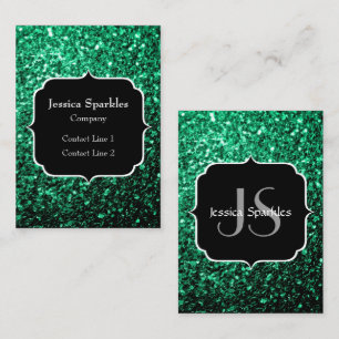 Emerald Grönt faux glitter sparkles Monogram Visitkort