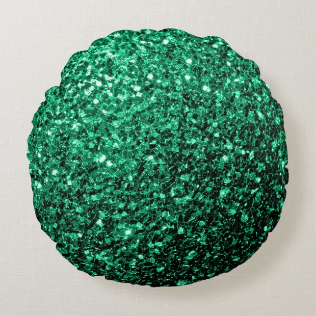 Emerald Grönt faux glitter sparkles Rund Kudde (Framsidan)