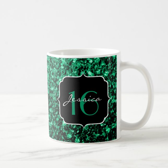Emerald Grönt faux glitter sparkles Sweet 16 Kaffemugg (Höger)