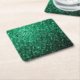 Emerald Grönt faux glitter sparkles Underlägg Papper Kvadrat