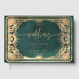 Emerald Grönt & Faux Guld Tarot Celestial Bröllop Gästböcker