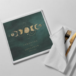 Emerald Grönt & Faux Guld Tarot Celestial Bröllop Pappersservett