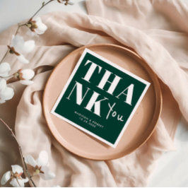 Emerald Grönt fet minimalistisk Tack Bröllop Pappersservett