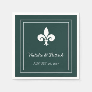 Emerald Grönt Fleur de Lis Bröllop Pappra Napkins Pappersservett