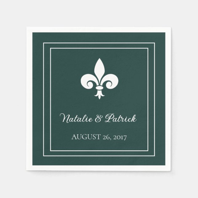 Emerald Grönt Fleur de Lis Bröllop Pappra Napkins Pappersservett (Framsidan)