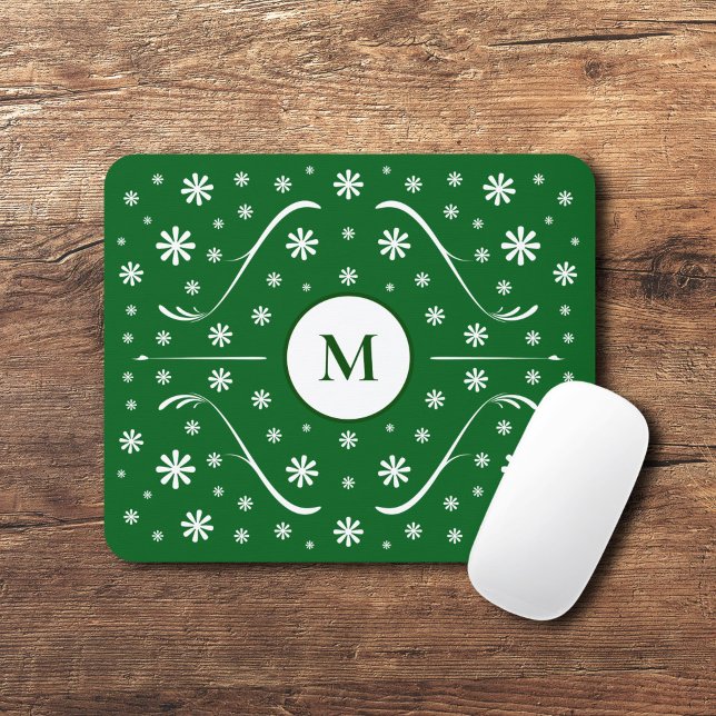 Emerald Grönt Flower Power Monogram Mouse Pad Musmatta (Emerald Green Flower Power Monogram Mouse Pad)