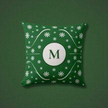 Emerald Grönt Flower Power Monogram Pillow