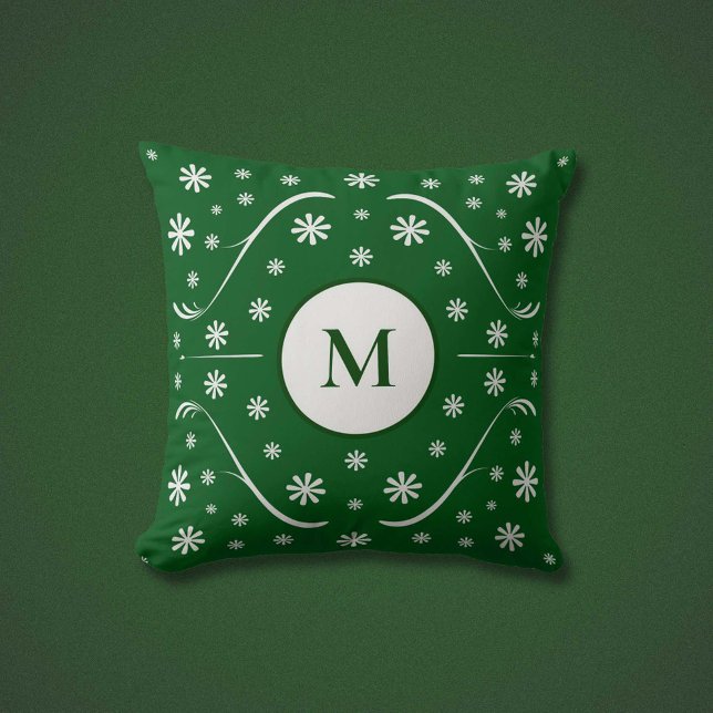 Emerald Grönt Flower Power Monogram Pillow Kudde (Emerald Green Flower Power Monogram Pillow)