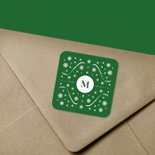 Emerald Grönt Flower Power Monogram Sticker Fyrkantigt Klistermärke