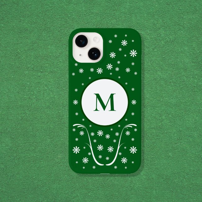 Emerald Grönt Flower Power Monogram-telefonväska (Emerald Green Flower Power Monogram Phone Case)