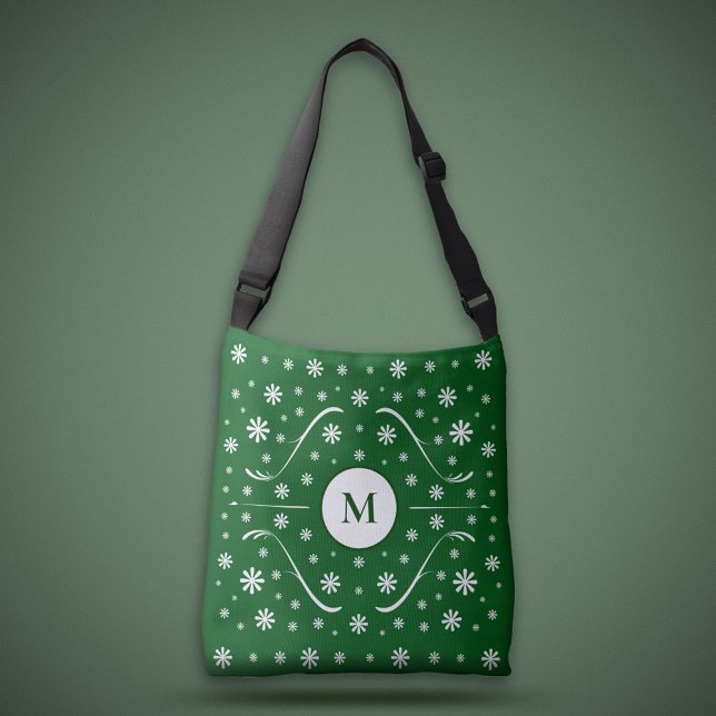 Emerald Grönt Flower Power Monogram Tote Bag Axelväska (Emerald Green Flower Power Monogram Tote Bag)