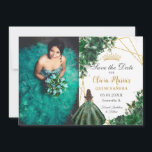 Emerald Grönt Flowers Princess Quinceañera Photo Spara Datumet<br><div class="desc">Anpassa den här söten till grönt-blommigten Quinceañera/Sweet 16-födelsedagsfoto spara datumet enkelt och snabbt. Klicka bara på knappen Anpassa den ytterligare för att redigera texterna, ändra typsnitt och typsnitt färg. Med en flicka klädd i en vacker grönt, framkallar chic blommor och fjärilar av grönt. Matchande artiklar tillgängliga i arkivet. c) Somerset...</div>