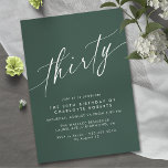 Emerald Grönt | FÖRENKLADE ELEGANTEN 30ÅRS FÖDELSE Inbjudningar<br><div class="desc">Moderna inbjudningar från 30års födelsedag med enkel,  textskyddad design. Skriptteckensnitt på en mörk grönt bakgrund.</div>