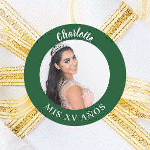 Emerald grönt-foto namn Quinceanera Runt Klistermärke