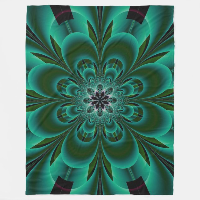 Emerald Grönt Fractal Flower Fleecefilt (Framsidan)