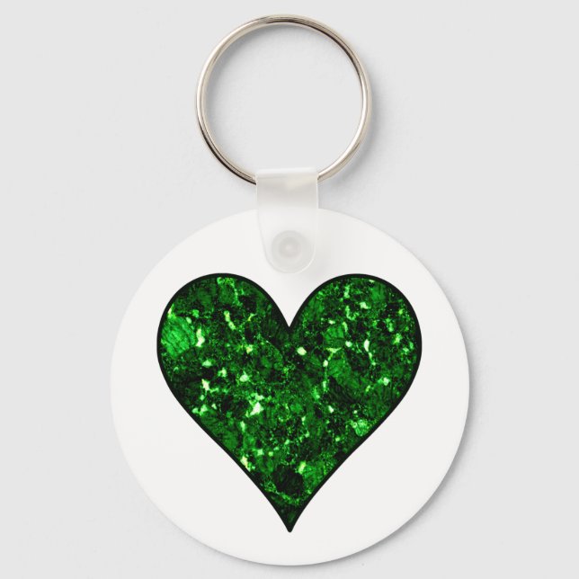 Emerald Grönt Gem Heart Nyckelring (Framsida)