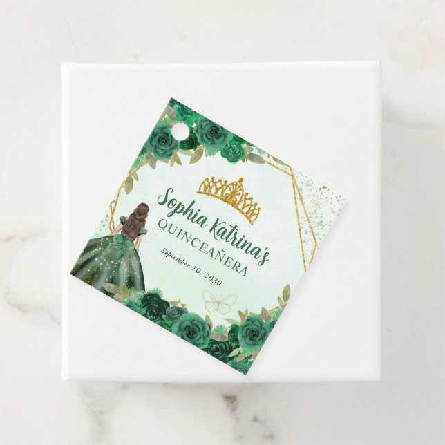 Emerald Grönt Glam Guld Blommigt Princess Tiara Gåvor Etiketter (På plats)
