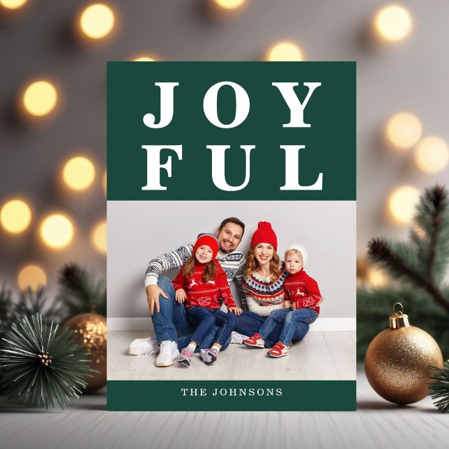 Emerald Grönt Glatt Modern Photo jul Julkort (Modern Green Joyful Photo Christmas Holiday Card)