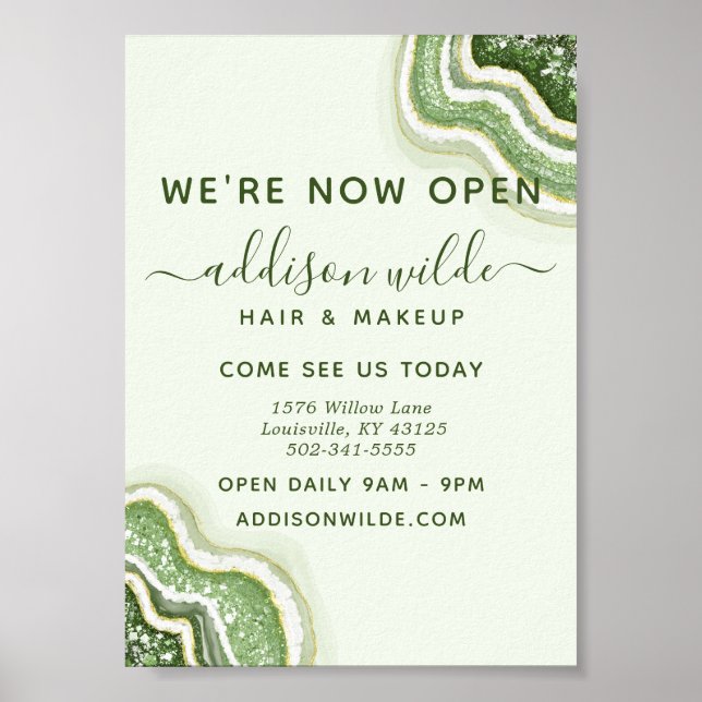 Emerald Grönt Glitter Agate Geode Luxe Business Poster (Framsidan)