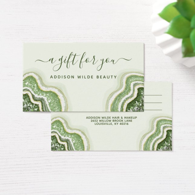 Emerald Grönt Glitter Agate Geode Luxe Gift Card Visitkort (Skivbord)