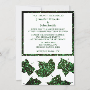 Emerald Grönt Glitter Höst löv Elegant bröllop Inbjudningar