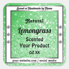 Emerald Grönt Glitter med Diamonds produktetikette Fyrkantigt Klistermärke