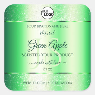 Emerald Grönt Glitter produktetiketter Monogram Lo Fyrkantigt Klistermärke