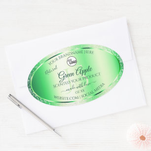 Emerald Grönt Glitter produktetiketter Monogram Lo Ovalt Klistermärke