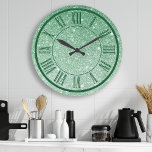 Emerald Grönt Glitter Roman Numeral Gnistra Girly Stor Klocka<br><div class="desc">Emerald Grönt Glitter Roman Numeral Gnistra Girly Large Clock</div>