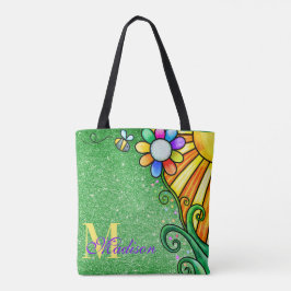 Emerald Grönt Glitter Stollig Flower Sunshine Bee Tygkasse