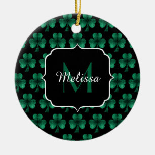 Emerald Grönt Gnistra Shamrock Black Monogram Julgransprydnad Keramik