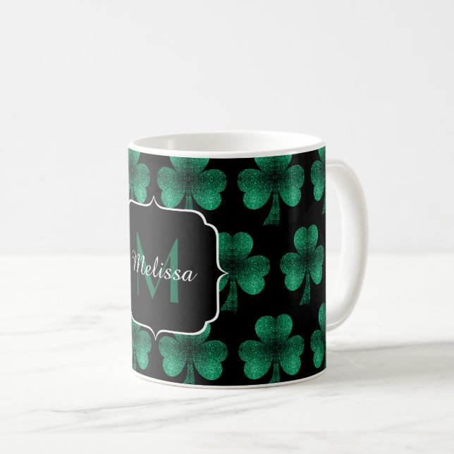 Emerald Grönt Gnistra Shamrock Black Monogram Kaffemugg (Framsida höger)