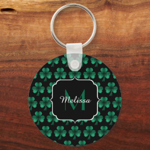 Emerald Grönt Gnistra Shamrock Black Monogram Nyckelring