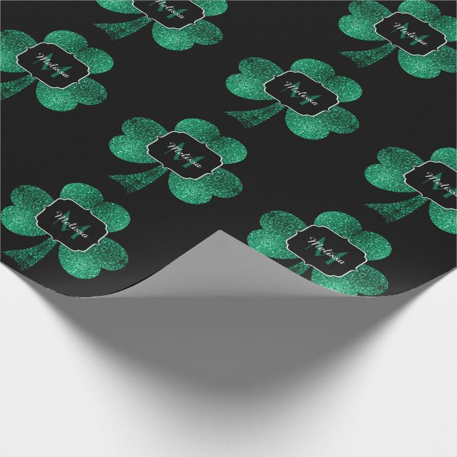 Emerald Grönt Gnistra Shamrock Black Monogram Presentpapper (Hörn)
