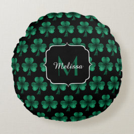 Emerald Grönt Gnistra Shamrock Black Monogram Rund Kudde