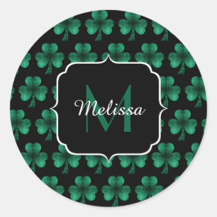 Emerald Grönt Gnistra Shamrock Black Monogram Runt Klistermärke