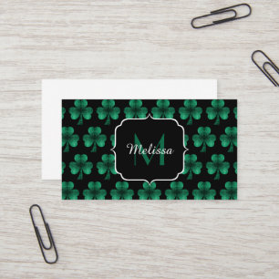 Emerald Grönt Gnistra Shamrock Black Monogram Visitkort