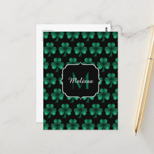 Emerald Grönt Gnistra Shamrock Black Monogram Vykort