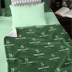 Emerald Grönt Golfer 1-initial Monogram allover Fleecefilt