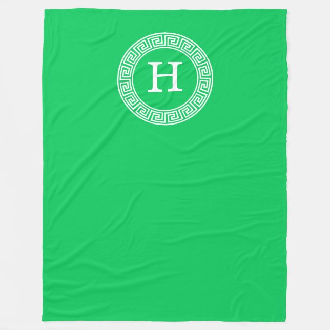 Emerald Grönt Grekiska Nyckel Rnd Ram Initial Mono Fleecefilt (Framsidan)