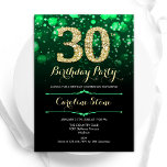 Emerald Grönt Guld 30års födelsedag Inbjudningar<br><div class="desc">Parbjudan till 30års födelsedag. Elegant framträder grönt och svart design med faux glitter guld. Innehåller snyggtens diamanter, bokeh ljus och skriptteckensnitt. Manar eller kvinnor i inbjudan. Perfekt för en födelsedagsfest för vuxen av snyggt. Anpassa med dina egna detaljer. Berätta om du behöver anpassa dig ytterligare. Skrivna Zazzle-inbjudningar eller digital utskrivbar...</div>