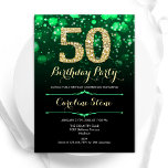 Emerald Grönt Guld 50:e födelsedagen Inbjudningar<br><div class="desc">50 födelsedagsfest inbjudan. Elegant framträder grönt och svart design med faux glitter guld. Innehåller snyggtens diamanter, bokeh ljus och skriptteckensnitt. Manar eller kvinnor i inbjudan. Perfekt för en födelsedagsfest för vuxen av snyggt. Anpassa med dina egna detaljer. Berätta om du behöver anpassa dig ytterligare. Skrivna Zazzle-inbjudningar eller digital utskrivbar mall...</div>