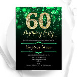 Emerald Grönt Guld 60:e födelsedagen Inbjudningar<br><div class="desc">60 födelsedagsfest inbjudan. Elegant framträder grönt och svart design med faux glitter guld. Innehåller snyggtens diamanter, bokeh ljus och skriptteckensnitt. Manar eller kvinnor i inbjudan. Perfekt för en födelsedagsfest för vuxen av snyggt. Anpassa med dina egna detaljer. Berätta om du behöver anpassa dig ytterligare. Skrivna Zazzle-inbjudningar eller digital utskrivbar mall...</div>