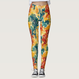 Emerald Grönt & Guld Abstrakt Paisley Löv (3) Leggings