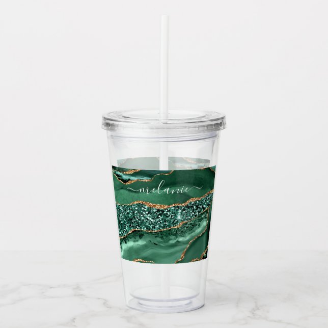 Emerald Grönt Guld Acrylic Tumbler och Anpassnings Take Away Mugg (Framsida)