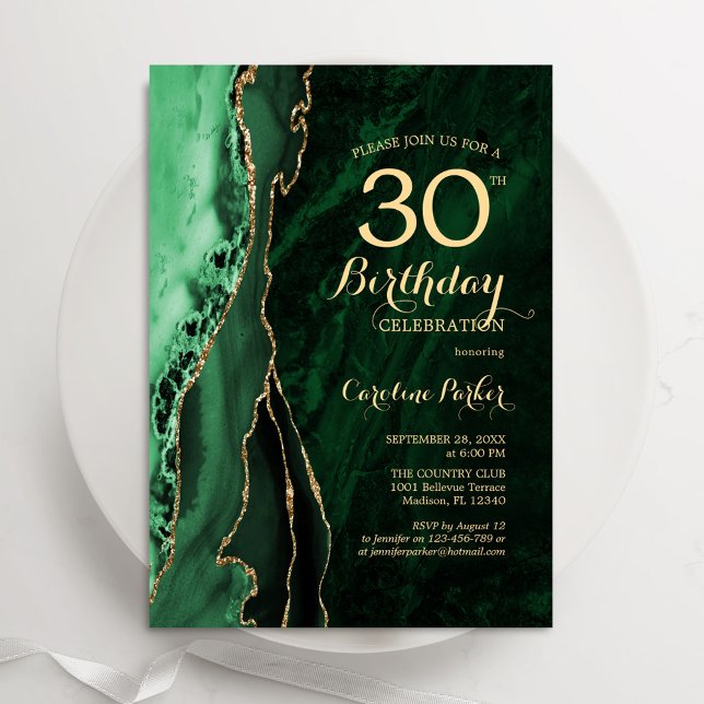 Emerald Grönt Guld Agate 30års födelsedag Inbjudningar (Skapare uppladdad)