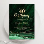 Emerald Grönt Guld Agate 40:e födelsedagen Inbjudningar<br><div class="desc">Emerald grönt och guld agerar 40-årsfestinbjudan. Elegantens moderna design med vattenfärgad bakgrund,  faux glitter guld och typsnitt för färgskript. Trendig inbjudan-kortets perfekt för en snyggt kvinnor i firande. Skrivna Zazzle-inbjudningar eller digital utskrivbar mall för omedelbar nedladdning.</div>