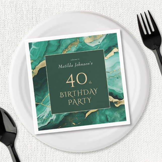 Emerald Grönt Guld Agate 40:e födelsedagen Party Pappersservett (Emerald Green Gold Agate 40th Birthday Party Napkins)