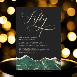Emerald Grönt Guld Agate 50:e femtio Födelsedagsfe Inbjudningar