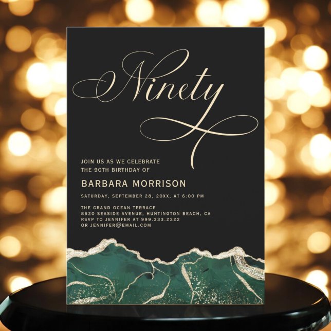 Emerald Grönt Guld Agate 90:e 90 födelsedagar Inbjudningar (Skapare uppladdad)